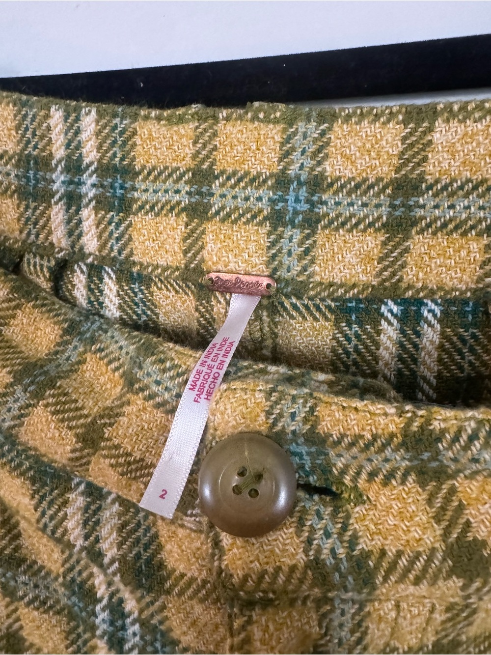 Free People Shape Up Plaid Trousers Yellow & Green Wide-Leg Pants - Picture 4 of 5